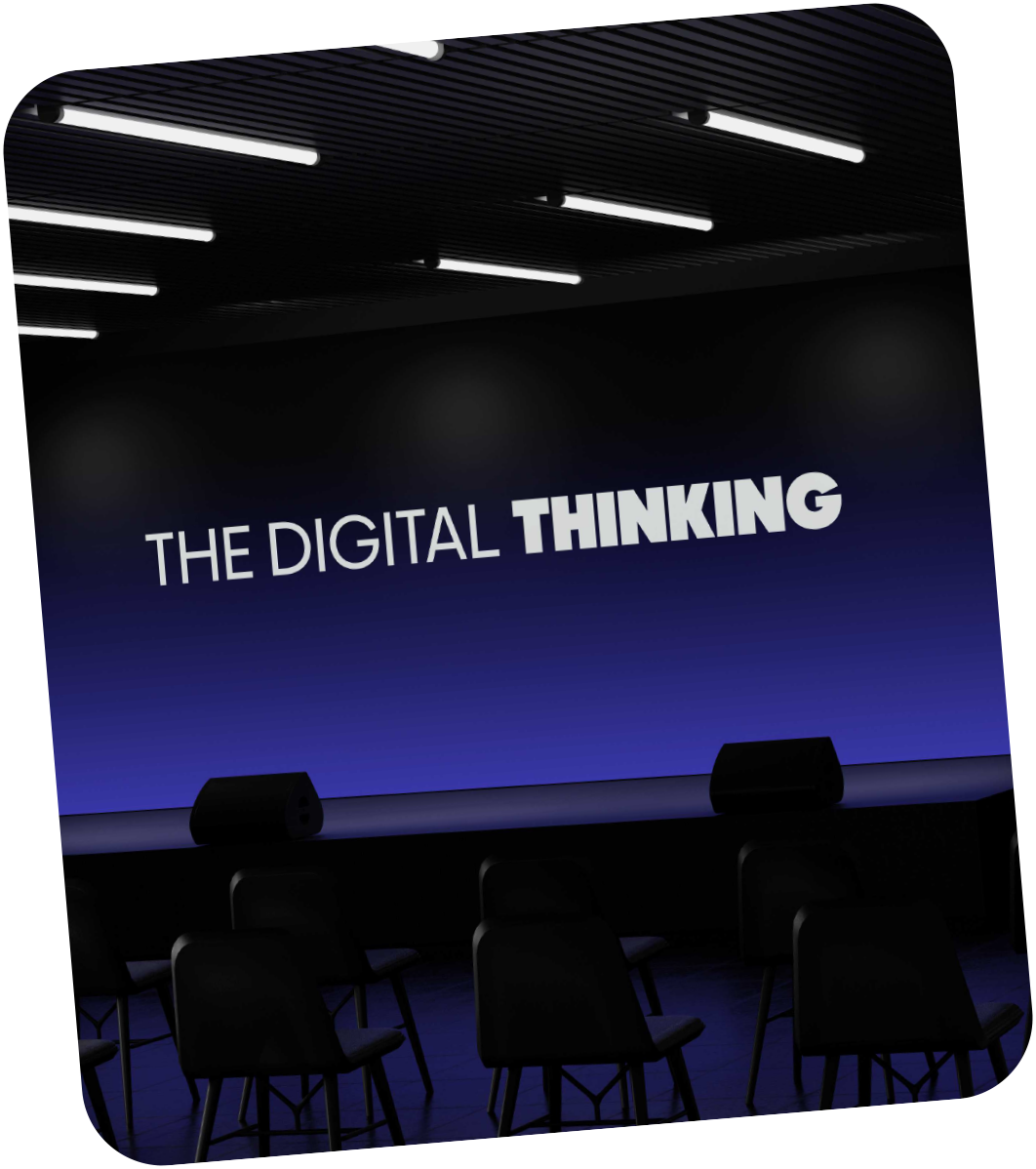 Pantalla con el nombre The Digital Thinking en un evento